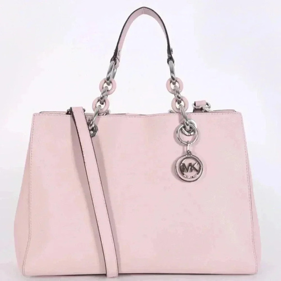 MICHAEL KORS Cynthia Medium Saffiano Leather Satchel Light Pink - Picture 1 of 16